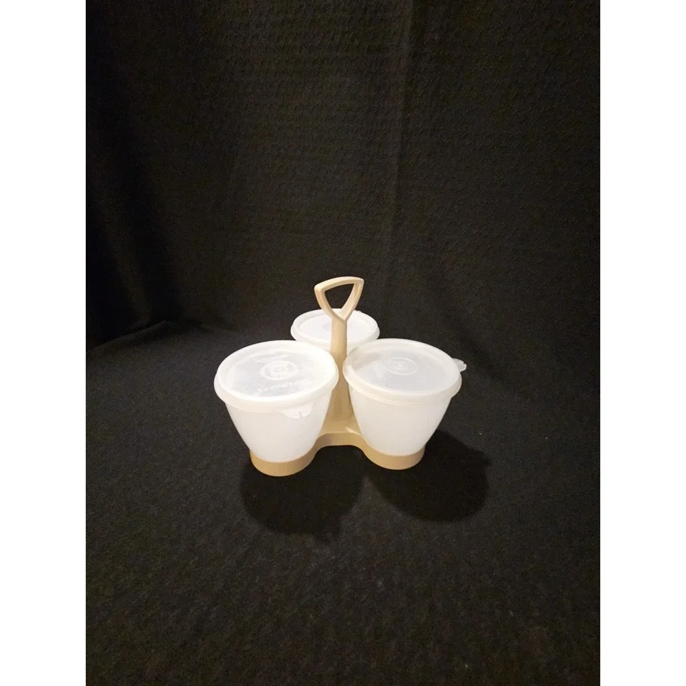 Tupperware Condiment Caddy 3 Piece‎ With Clear Lids Vintage